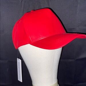 ALICE + OLIVIA BY STACEY BENDET Red Leather Cap NWT